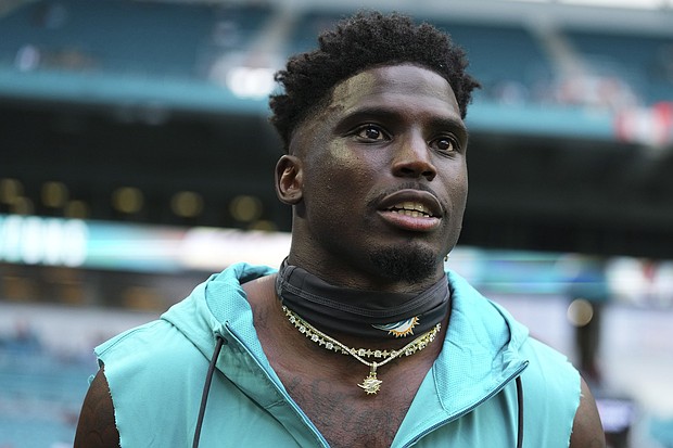 Tyreek Hill looks on prior to the Miami Dolphins' preseason game against the Atlanta Falcons at Hard Rock Stadium on August 9.
Mandatory Credit:	Rich Storry/Getty Images via CNN Newsource