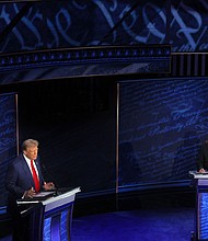Former President Donald Trump and Vice President Kamala Harris attend a presidential debate hosted by ABC in Philadelphia on September 10.
Mandatory Credit:	Brian Snyder/Reuters via CNN Newsource