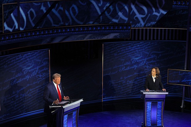 Former President Donald Trump and Vice President Kamala Harris attend a presidential debate hosted by ABC in Philadelphia on September 10.
Mandatory Credit:	Brian Snyder/Reuters via CNN Newsource