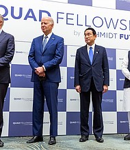 In this May 2022 photo, Australian Prime Minister Anthony Albanese, President Joe Biden, Japanese Prime Minister Fumio Kishida and Indian Prime Minister Narendra Modi attend the Quad Fellowship Founding Celebration event in Tokyo.
Mandatory Credit:	Yuichi Yamazaki/Getty Images/File via CNN Newsource