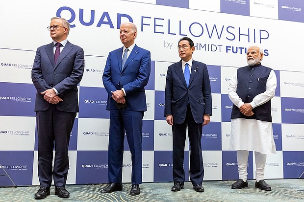 In this May 2022 photo, Australian Prime Minister Anthony Albanese, President Joe Biden, Japanese Prime Minister Fumio Kishida and Indian Prime Minister Narendra Modi attend the Quad Fellowship Founding Celebration event in Tokyo.
Mandatory Credit:	Yuichi Yamazaki/Getty Images/File via CNN Newsource