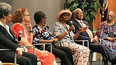 Six members of the first integrated class at Brunswick High School, from left, Queen Marks Birchette, Carolyn Burwell-Tolbert, Elvertha Cox Gillis, Sandra Goldman Jackson, Marvin Jones Sr. and Florence Stith-Jackson, spoke about their experiences at the Library of Virginia.