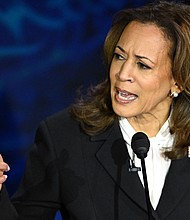 Vice President Kamala Harris speaks during a presidential debate at the National Constitution Center in Philadelphia on September 10.
Mandatory Credit:	Saul Loeb/AFP/Getty Images via CNN Newsource