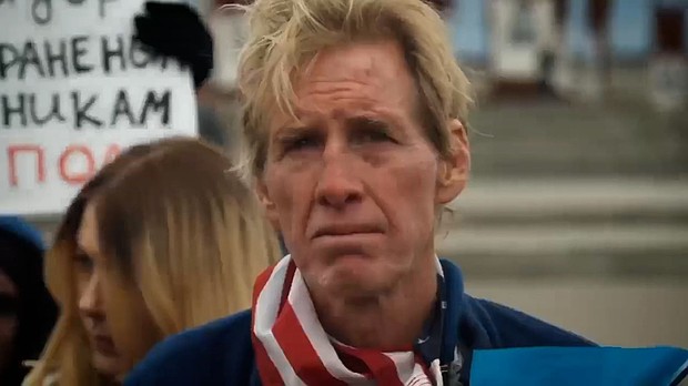 This screengrab from a video geolocated by CNN to Independence Square in Kyiv, Ukraine, shows Ryan Routh at a rally supporting Ukrainian troops, who at the time were engaged with Russian forces in the Ukrainian city of Mariupol.
Mandatory Credit:	@save_mrpl via X (formerly Twitter) via CNN Newsource