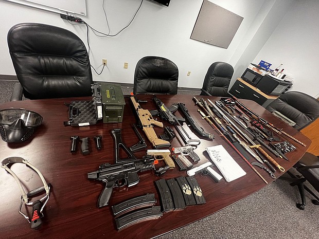 Authorities confiscated fake air soft guns and fake ammunition as well as knives, swords and other weapons from the 11-year-old.
Mandatory Credit:	Volusia County Sheriff via CNN Newsource