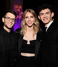 LOS ANGELES, CALIFORNIA - SEPTEMBER 16: (L-R) Jason Rostovsky, Mary Livanos, and Joe Locke attend the launch event for Marvel Television's Agatha All Along at El Capitan Theatre in Hollywood, California on September 16, 2024. (Photo by Rodin Eckenroth/Getty Images for Marvel)