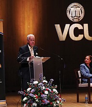 Former Gov. L. Douglas Wilder and Dean Susan Gooden of the VCU L. Douglas Wilder School of Government and
Public Affairs at the annual symposium, which addressed key election issues and voter engagement.