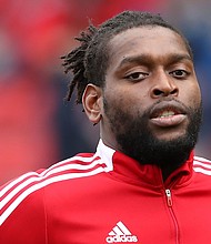 Jay Emmanuel-Thomas is seen before playing Aberdeen's game against Celtic in the Scottish Premiership at Pittodrie Stadium on October 3, 2021.
Mandatory Credit:	Ian MacNicol/Getty Images via CNN Newsource
