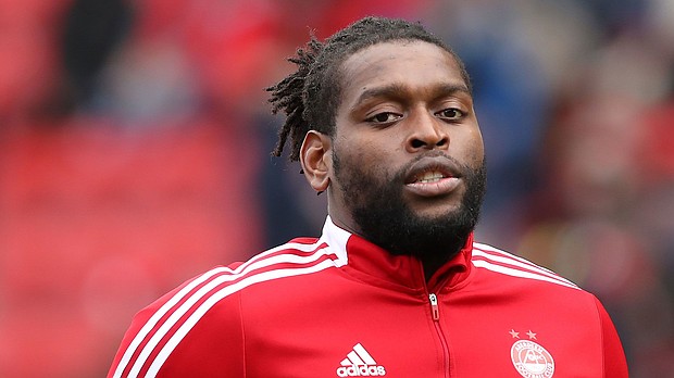 Jay Emmanuel-Thomas is seen before playing Aberdeen's game against Celtic in the Scottish Premiership at Pittodrie Stadium on October 3, 2021.
Mandatory Credit:	Ian MacNicol/Getty Images via CNN Newsource