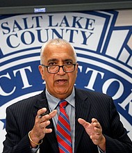 District Attorney Sim Gill speaks at a news conference in 2020 in Salt Lake City.
Mandatory Credit:	Rick Bowmer/AP via CNN Newsource