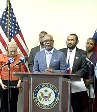 Congressman Al Green wit Bishop James Dixon, President of the Houston NAACP, hosted a press conference on Monday, September 23, 2024, addressing s prevarications against the Haitian community by Former President Donald Trump