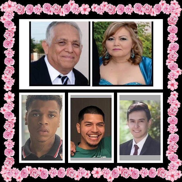 LtoR: 65-year-old Ramiro Reyes and his wife, Rosalva Reyes, 19-year-old Ryan McGowan, Jonathan Jimenez, 20, and Gonzalo Andrew Gonzalez, 22