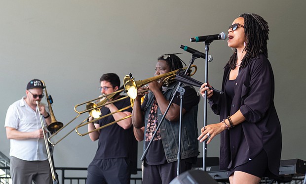 The No BS! Brass Band performs with vocalist Sam Reed at the RVA East End Festival last Saturday.