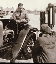 GM engineers evaluate a vehicle during the early days of vehicle testing at Milford Proving Ground.