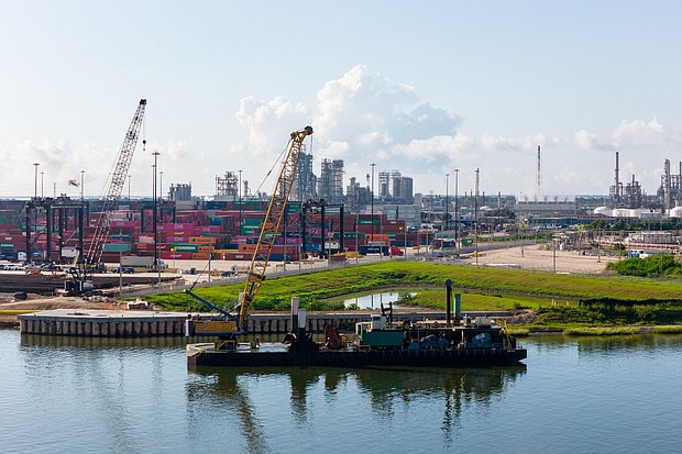 The Port of Houston is pictured in a recent photo. If there is no deal by the end of the day September 30, the International Longshoreman's Association is threatening to go on strike at the port and other container ports along the Gulf and East coasts, from Texas to Maine.
Mandatory Credit:	Brandon Bell/Getty Images via CNN Newsource