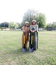 Sesha Joi Moon, co-founder and executive director of The JXN Project, left, and her sister, co-founder Enjoli Moon, hosted the groundbreaking for the Skipwith-Roper Cottage and JXN Haus on Sept. 28 in Jackson Ward.