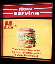 LOS ANGELES, CALIFORNIA - SEPTEMBER 27: Signage is seen during the McDonnell's by Chain event on September 27, 2024 in Los Angeles, California. (Photo by Jon Kopaloff/Getty Images for McDonnell's by Chain)