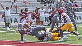 Fullback Jaehlan Joyner (42) dives into the end zone for a touchdown. The Virginia Union Panthers would go on to defeat the Shaw University Bears 42-7.