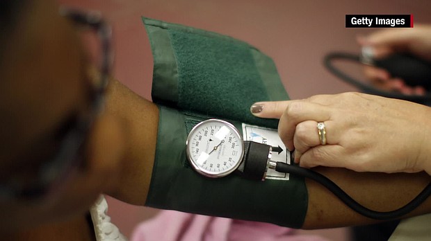 A new study found that having your arm in the wrong position during blood pressure checks — either at home or the doctor’s office — can result in readings “markedly higher” than when your arm is in the recommended position.
Mandatory Credit:	Getty Images/CNN via CNN Newsource