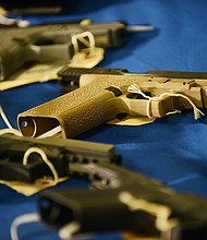 Ghost guns that were secured by the DC Metropolitan Police Department are on display during a press conference held by Mayor Muriel Bowser on Washington, DC, in February 2020. The Supreme Court has signaled a willingness to uphold a Biden administration regulation on “ghost guns.”
Mandatory Credit:	Astrid Riecken/The Washington Post/Getty Images/FILE via CNN Newsource