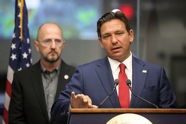 Florida Gov. Ron DeSantis speaks about state preparedness for the impending tropical storm at the Emergency Operations Center in Tallahassee, Florida on September 24.
Mandatory Credit:	Elena Barrera/Tallahassee Democrat/USA Today Network/Imagn Images via CNN Newsource