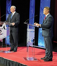 Tim Kaine and GOP challenger Hung Cao participate in a debate at Norfolk State University as Kaine seeks a third term in the U.S. Senate.