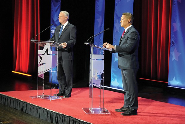 Tim Kaine and GOP challenger Hung Cao participate in a debate at Norfolk State University as Kaine seeks a third term in the U.S. Senate.