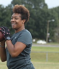CJ James, owner of the Richmond River City Sting women’s tackle football team at a recent practice. The team is recruiting for the 2025 spring season, with tryouts scheduled for Oct. 19 and 26 from 10 to 11:30 a.m. For more details, visit rivercitysting.com.