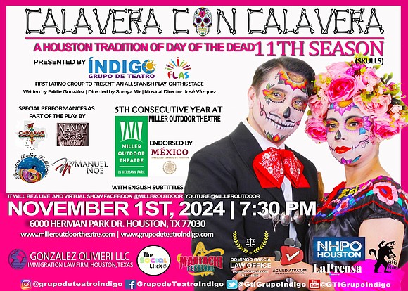 Grupo de Teatro Indigo returns to Miller Outdoor Theatre on November 1st for the 11th season of *Calavera con Calavera*, …