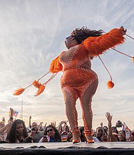 Mistress Isabelle Brooks, from VH-1’s “RuPaul’s Drag Race,” lets it all hang out on the main stage at VA Pridefest, held Sept. 14 at Midtown Green.