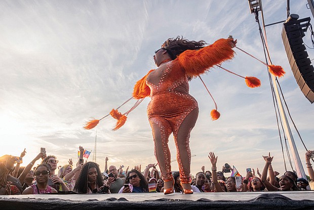 Mistress Isabelle Brooks, from VH-1’s “RuPaul’s Drag Race,” lets it all hang out on the main stage at VA Pridefest, held Sept. 14 at Midtown Green.