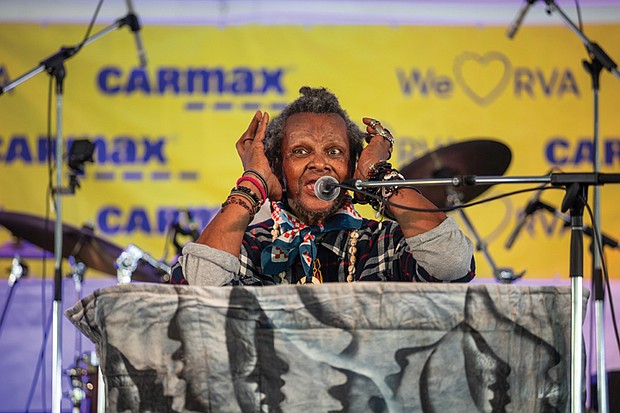 Musician Lonnie Holley, known for his Afro-futuristic jazz, funk, and soul, performs on the CarMax Stage at the Richmond Folk Festival on Saturday, Sept. 28.