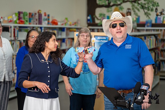 Harris County Judge Lina Hidalgo joined local leaders at the Barbara Bush Library to celebrate National Book Month and National …