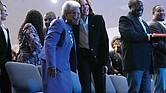 Democratic presidential nominee Vice President Kamala Harris, right, hugs former Rep. Eva Clayton of North Carolina during a church service Oct. 13 at Koinonia Christian Center in Greenville, N.C.