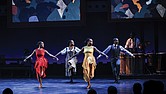 Members of Step Afrika! perform “The Migration,” a dance production inspired by Jacob Lawrence’s artwork tht blends stepping traditions with contemporary choreography.