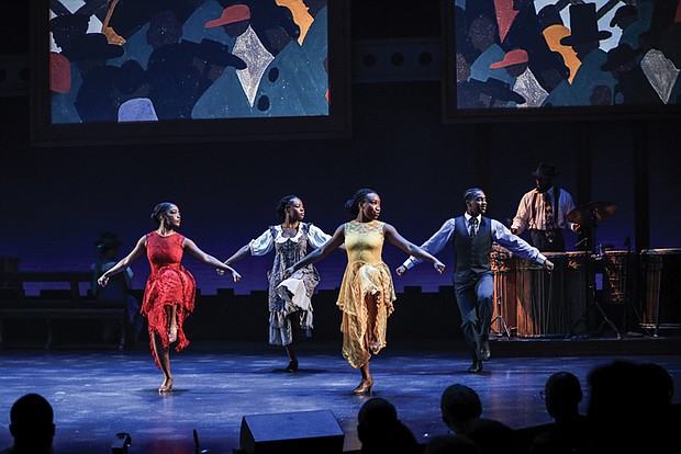 Members of Step Afrika! perform “The Migration,” a dance production inspired by Jacob Lawrence’s artwork tht blends stepping traditions with contemporary choreography.