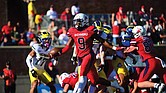 Richmond’s Quantraill Morris-Walker (#9) makes a key defensive play during the Spiders’ 28-9 victory over Delaware on Saturday. Richmond’s defense forced multiple turnovers and held the previously undefeated Blue Hens to their lowest point total of the season.