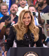 Beyonce' speaking at Shell Stadium.