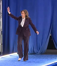 Vice President Kamala Harris on stage at her Houston rally