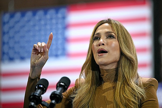 Jennifer Lopez speaks during a campaign rally for Vice President Kamala Harris at the Craig Ranch Amphitheater in Las Vegas, Nevada, on Thursday, October 31.
Mandatory Credit:	Brendan Smialowski/AFP/ Getty Images via CNN Newsource