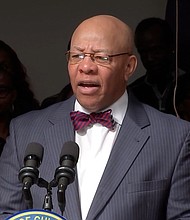 The Rev. Mitchell Johnson, then the president of the Chicago Board of Education, speaks during a news conference on October 7 in Chicago.
Mandatory Credit:	WLS via CNN Newsource