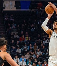 Victor Wembanyama made history with another 5x5 game.
Mandatory Credit:	Rick Egan/AP via CNN Newsource