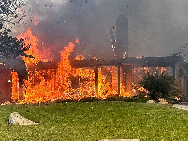 The Mountain Fire in Ventura County, California, has damaged or destroyed several homes, officials said.
Mandatory Credit:	Montecito Fire Department via CNN Newsource
