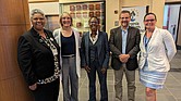 From left, forum participants, Virginia Interfaith Power and Light Director Faith Harris, Ann Jurczyk, Virginia Urban Restoration Manager for the Chesapeake Bay Foundation; Melanie Harris, professor of Black Feminist Thought and Womanist Theology from Wake Forest University; Norman Wirzba, professor of Christian theology and ecology at Duke University; and Hannah Garrity from Second Presbyterian Church of Richmond.