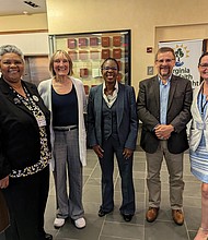 From left, forum participants, Virginia Interfaith Power and Light Director Faith Harris, Ann Jurczyk, Virginia Urban Restoration Manager for the Chesapeake Bay Foundation; Melanie Harris, professor of Black Feminist Thought and Womanist Theology from Wake Forest University; Norman Wirzba, professor of Christian theology and ecology at Duke University; and Hannah Garrity from Second Presbyterian Church of Richmond.