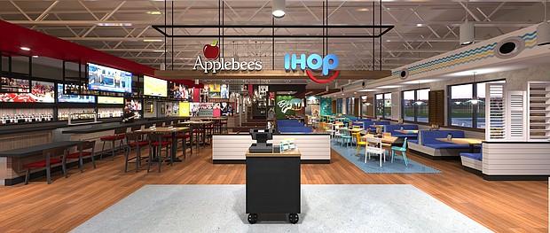 An interior rendering of the combined IHOP-Applebee's location in Texas.
Mandatory Credit:	Dine Global via CNN Newsource