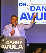 Danny Avula speaks to supporters, family and friends at the Broadberry during his watch party on election night. Photo by Sandra Sellars