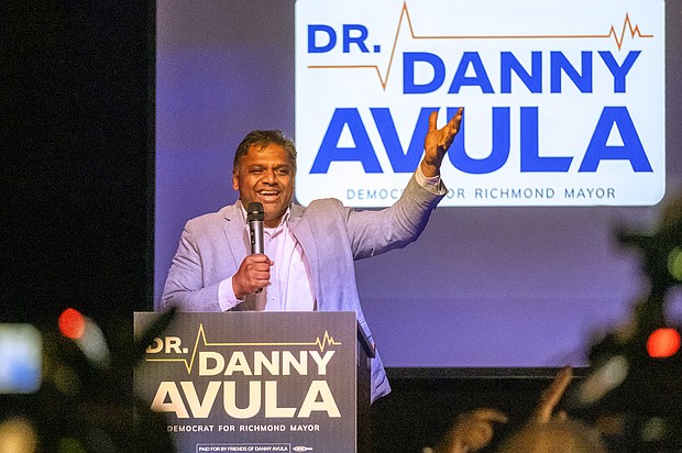 Danny Avula speaks to supporters, family and friends at the Broadberry during his watch party on election night. Photo by Sandra Sellars