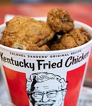 A bucket of fried chicken is arranged for a photograph at a Yum! Brands Inc. Kentucky Fried Chicken (KFC) restaurant in Norwell, Massachusetts on July 25, 2019.
Mandatory Credit:	Scott Eisen/Bloomberg/Getty Images via CNN Newsource