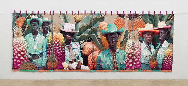 Artist April Bey’s “Remember That One Summer You Fell Down a Blue Hole and That Whale Asked You About Queer Pineapples?” (2024) exhibited in “The Shape of Water” at the Visual Arts Center.